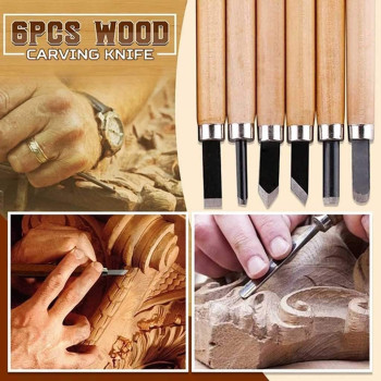 6Pcs Set Wood Carving Chisels Tool Knife Woodcut Woodworking Craft Kitmulticolor