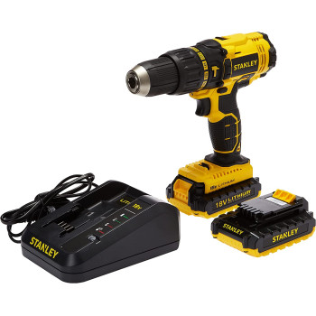 Stanley Cordless Hammer Drill 18V 45Nm 2 Speed Reversible 2 X 1.5 Ah Li Ion Batteries With Kit Box Yellow Blacksch20S2K B5