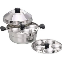 Taj Stainless Steel Idly Pot 10 Pits 2 Plates Silver 23Cm