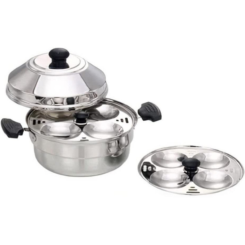 Taj Stainless Steel Idly Pot 8 Pits 2 Plates Silver 21Cm