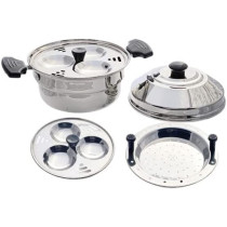 Taj Stainless Steel Idly Pot 6 Pits 2 Plates Silver 18cm
