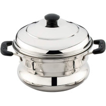 Taj Stainless Steel Idly Steamer Belly Pot 6 Pits 2 Plates Silver 18Cm