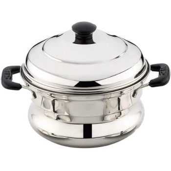 Taj Stainless Steel Idly Steamer Belly Pot 10 Pits 2 Plates Silver 23Cm