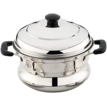 Taj Stainless Steel Idly Steamer Belly Pot 10 Pits 2 Plates Silver 23Cm
