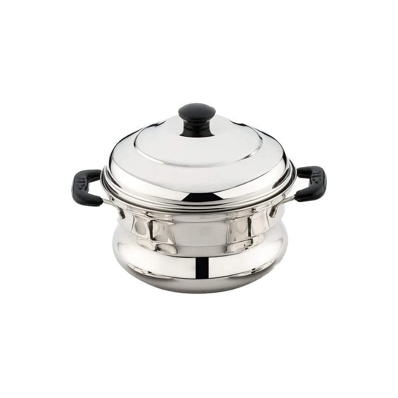 Taj Stainless Steel Idly Steamer Belly Pot 10 Pits 2 Plates Silver 23Cm