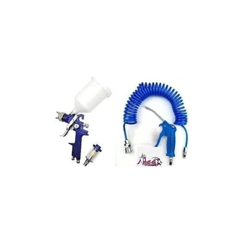 Abbasali Spray Gun Pvc Top Tank With Paint Filter & Air Duster Gun With 10Mtr Hose For Cleaning & Painting