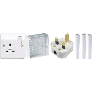 Abbasali 13Amp Switch Socket With 3X3 Pvc Box13 Amp Top Plug & 25X25 Pvc Trunking 3Pcs 90Cm