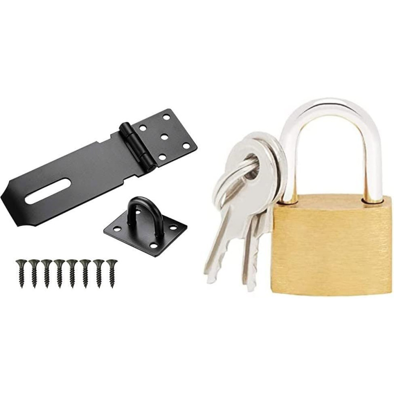 Abbasali Hasp Lock Black 3In With Mini Padlock & 3 Key 32Mm