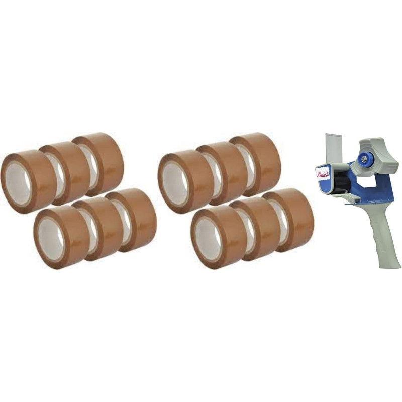 Abbasali Tape Gun With Strong Packing Tape 6 Pieces 12 Rolls Brown