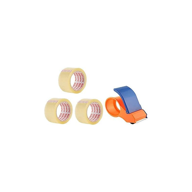 Abbasali Packing Tape Clear Transparent Tape 3 Pcs 2 Inch X 100 Yard With Tape Cutter Roll Dispenser