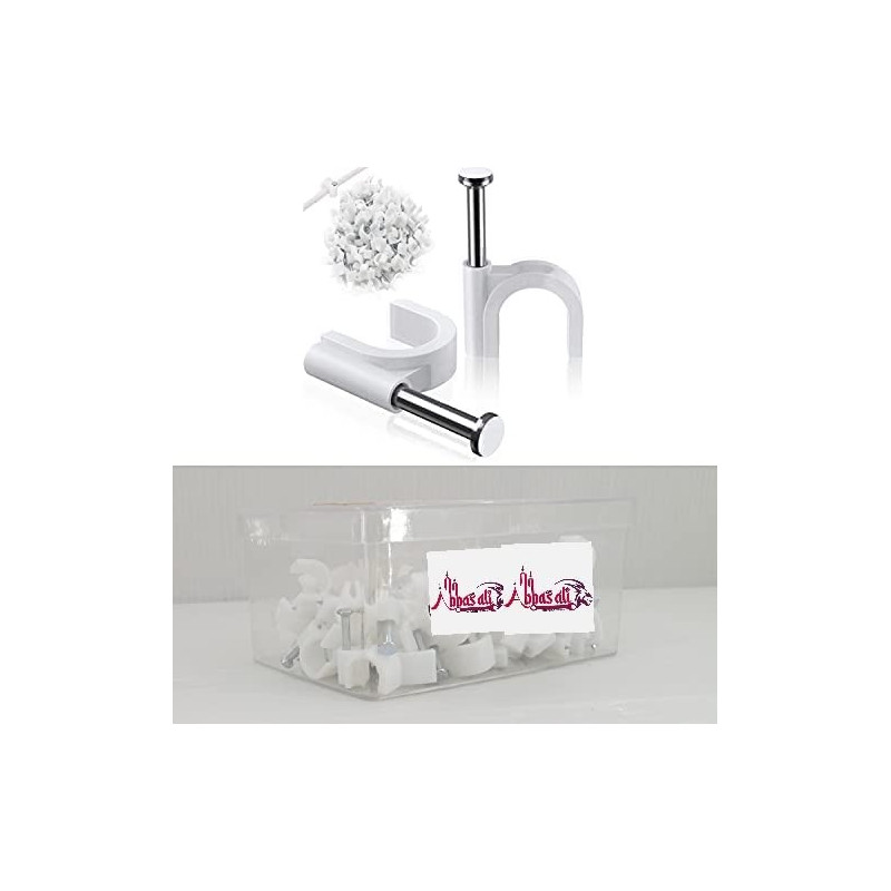 Abbasali Electrical Cable Wire Round Clips Steel Nails Tacks Holder For Organizing Electric Wires Cables Lines White 8Mm 100Pcs