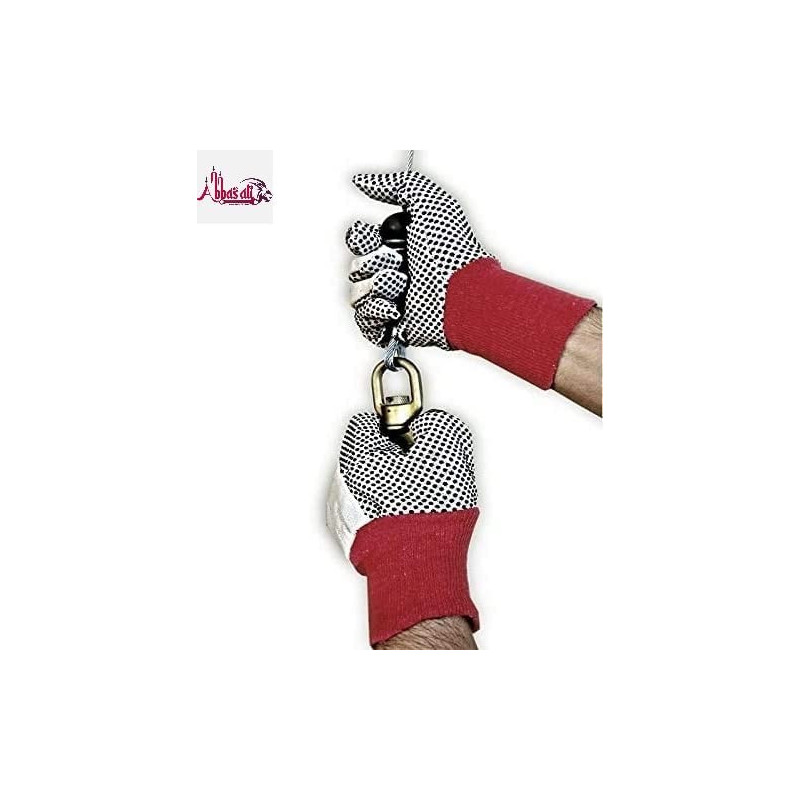 Abbasali Drill Doted Cotton Gloves Knitted Glove Safety Dotted Grip Free Size 8Oz 12 Pair