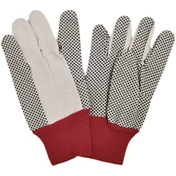 Abbasali Drill Doted Cotton Gloves Knitted Glove Safety Dotted Grip Free Size 8Oz 6 Pair