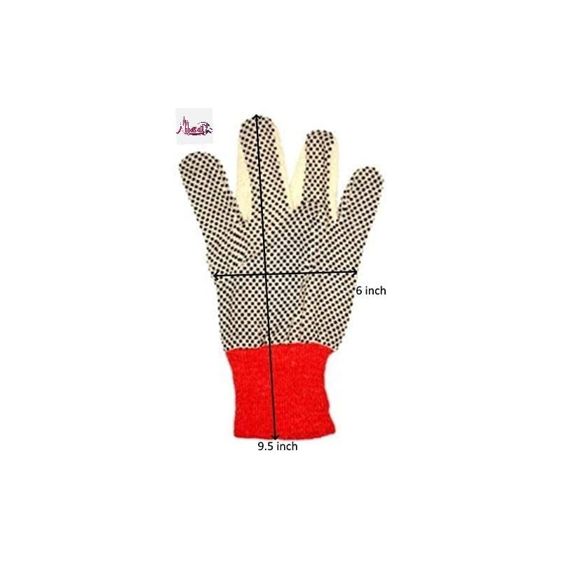 Abbasali Drill Doted Cotton Gloves Knitted Glove Safety Dotted Grip Free Size 8Oz 6 Pair