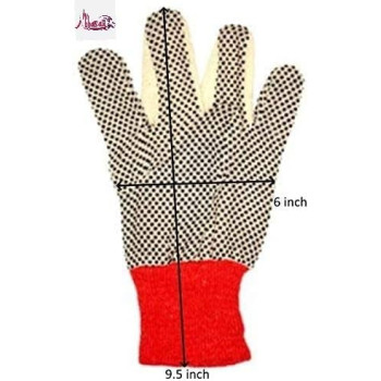 Abbasali Drill Doted Cotton Gloves Knitted Glove Safety Dotted Grip Free Size 8Oz 3 Pair