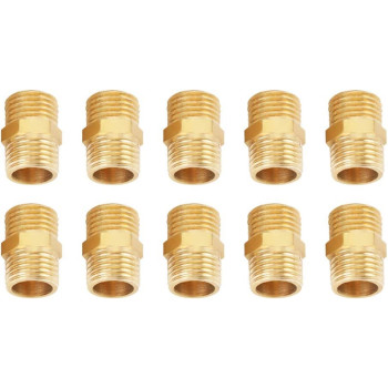 Akozon Hex Nipple Brass Fitting Brass Hex Nipple 1 4 Bsp To 1 4 Bsp External Thread Brass Set Of 10 Pcs