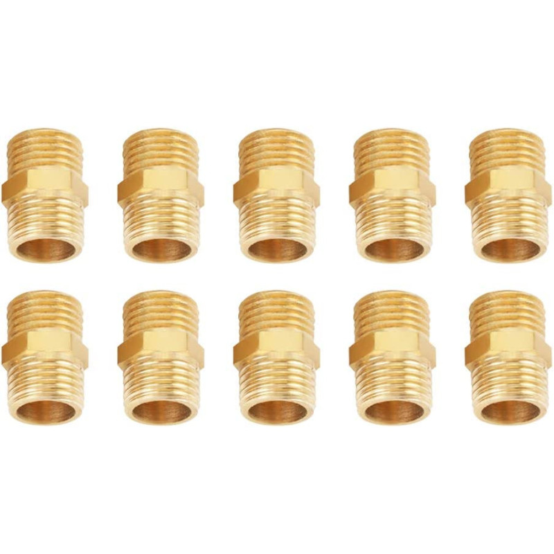 Akozon Hex Nipple Brass Fitting Brass Hex Nipple 1 4 Bsp To 1 4 Bsp External Thread Brass Set Of 10 Pcs