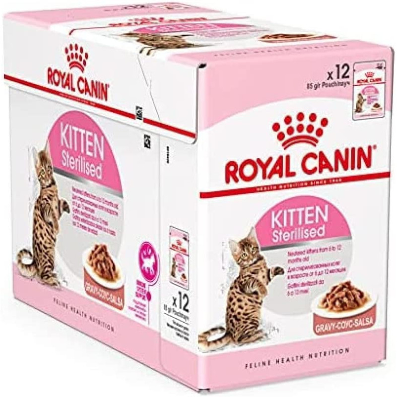 Royal Canin Feline Health Nutrition Kitten Sterilised Gravy Wet Food Pouches, 12X 85Gm