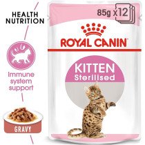 Royal Canin Feline Health Nutrition Kitten Sterilised Gravy Wet Food Pouches, 12X 85Gm