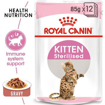 Royal Canin Feline Health Nutrition Kitten Sterilised Gravy Cat Wet Food 12X85G Pouches | Sterilised Cat Gravy & Wet Foods Pouches