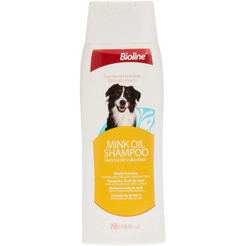 Bioline Mink Oil Shampoo for Dogs 250ml Itching Antibacterial Natural Mink Oil Dog Shampoo White Orange
