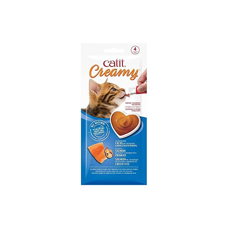 Catit Creamy Lickable Treats For Cat Salmon & Prawns Flavor 4 * 10G