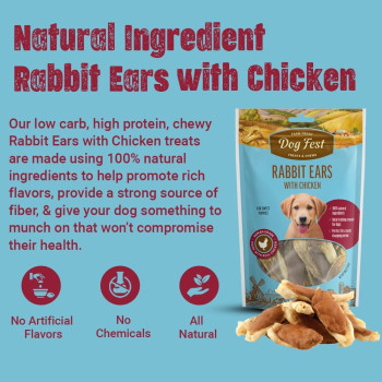 Dog Fest Rabbit Ears With Chicken For Puppies Dog Treats 90G 3.17Oz Brown
