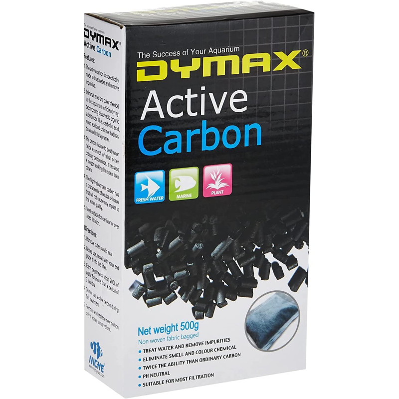 Dymax Activated Carbon For Aquarium Filtration Black 500 Gm