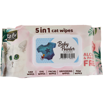 Kitcat 5 In 1 Cat Wipes Baby Powder Scented 80 Sheets