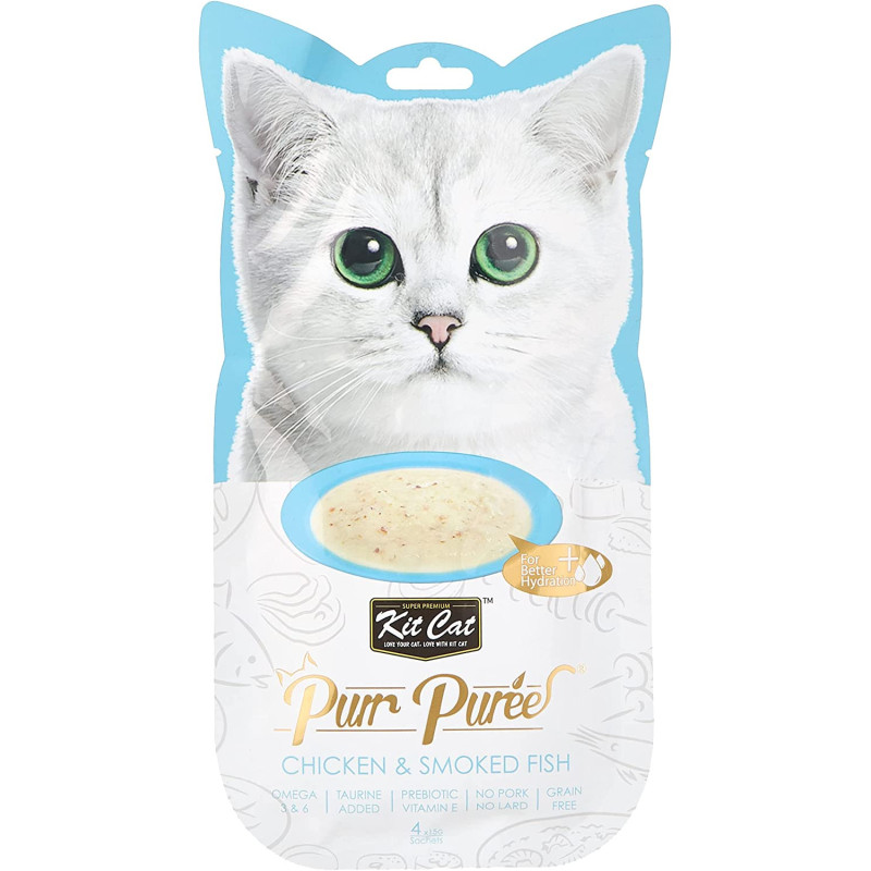 Kit Cat Purr Puree Chicken & Smoked Fish Wet Cat Treat Tubes 4 x 15g | Best Cat Treats Tubes
