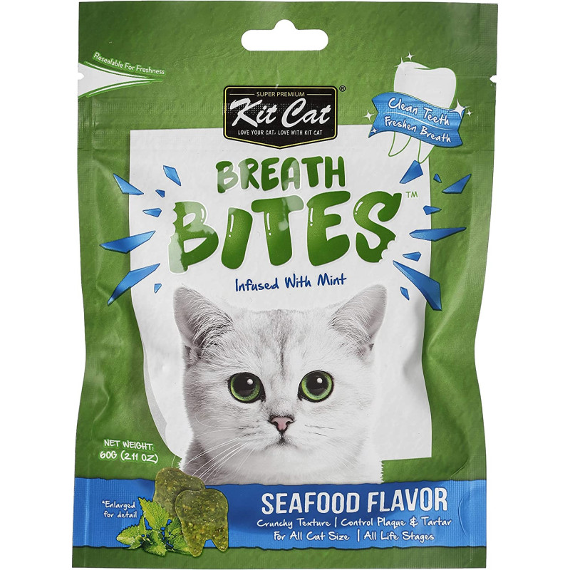 Kit Cat Breath Bites Seafoods Flavour Green 60g, Cat Treats