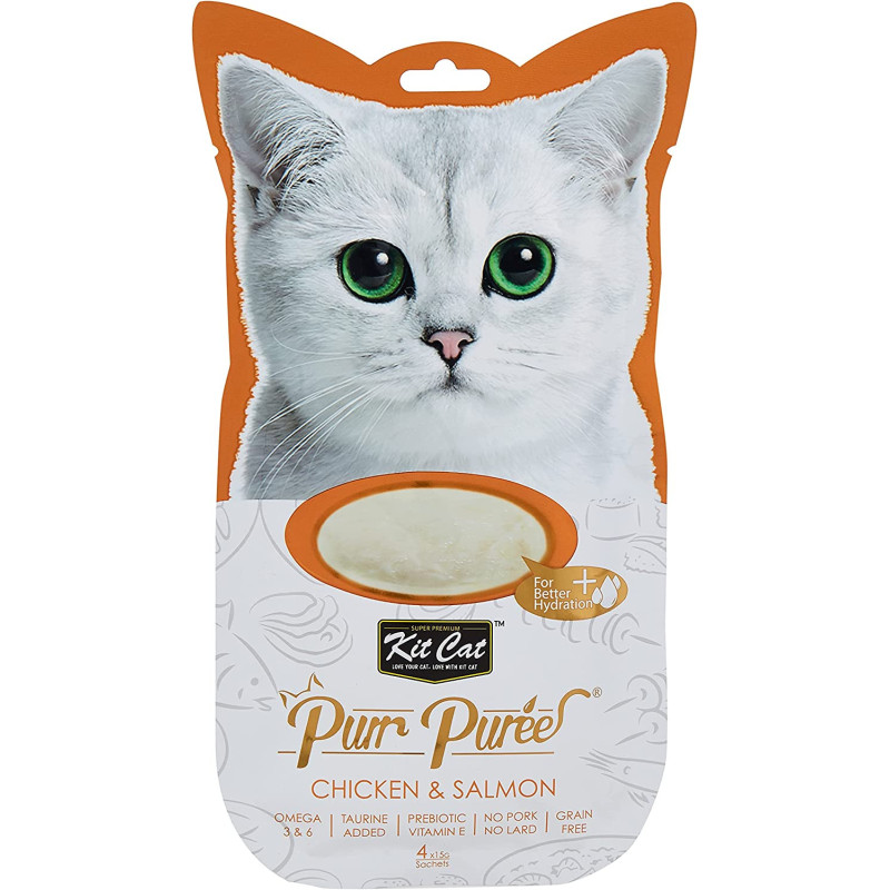 Kit Cat Purr Puree Chicken & Salmon Cat Wet Treat Tubes 4 x 15g Pack