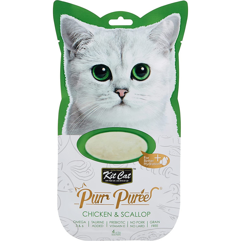 Kit Cat Purr Puree Chicken & Scallop Wet Cat Treat Tubes 4 x 15g