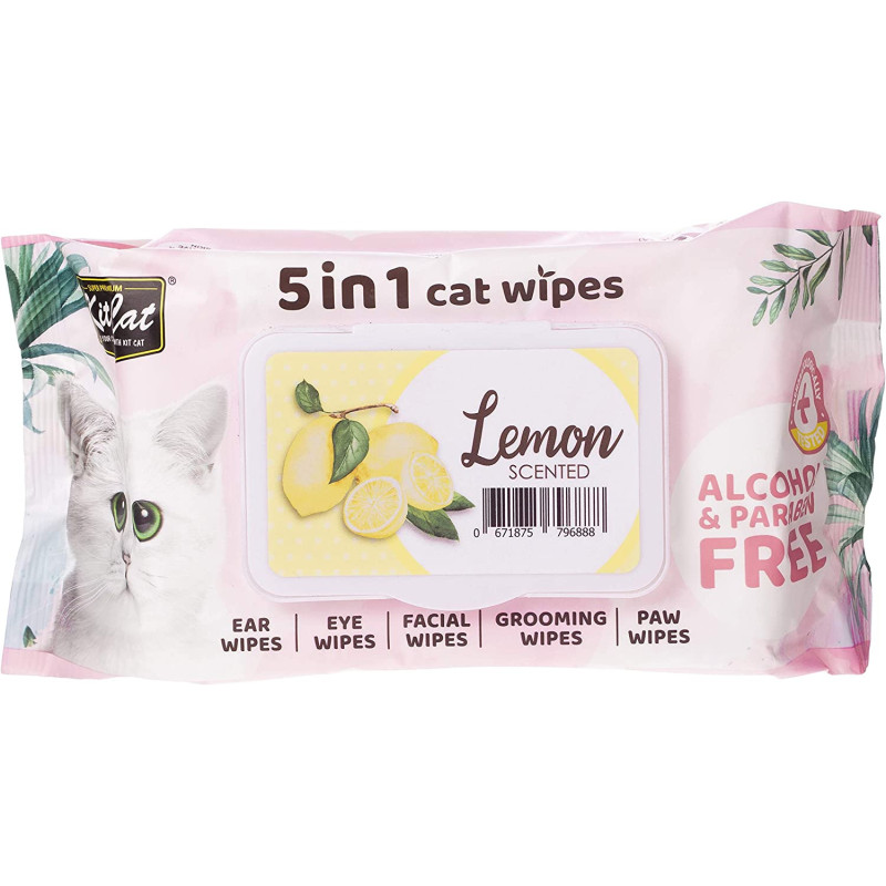 KitCat 5 in 1 Cat Wipes Lemon Scented 80 Sheets