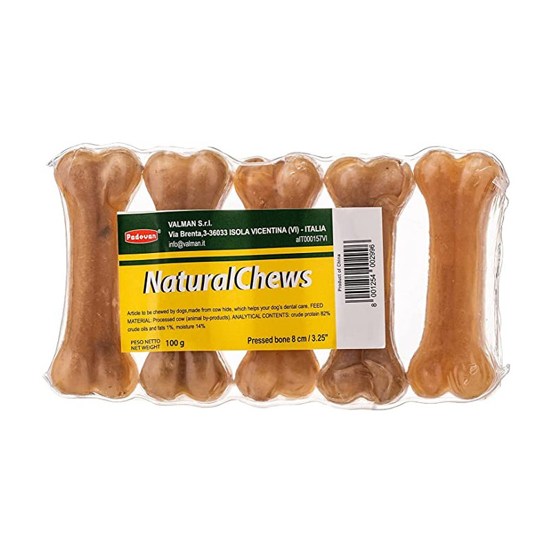 Padovan Natural Chews Bone Pressed Dog Bone 8 Cm 5 Pcs Brown