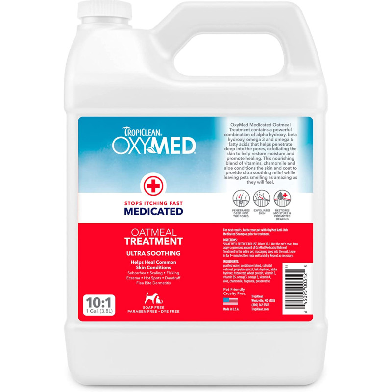 TropiClean OxyMed Medicated Dog Conditioner for Pets Allergies and Itching Soothing Relief for Skin Issues like Seborrhea Eczema Flea Bite and Yeast Dermatitis Anti Itch Conditioner 592ml