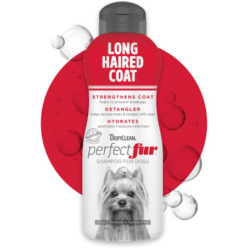 TropiClean PerfectFur Long Haired Coat Shampoo for Dogs 16oz Made in USA Naturally Derived Long Haired Coat Formula for Detangling & Dematting on Breeds Like Shih Tzus Terriers & Lhasa Apsos