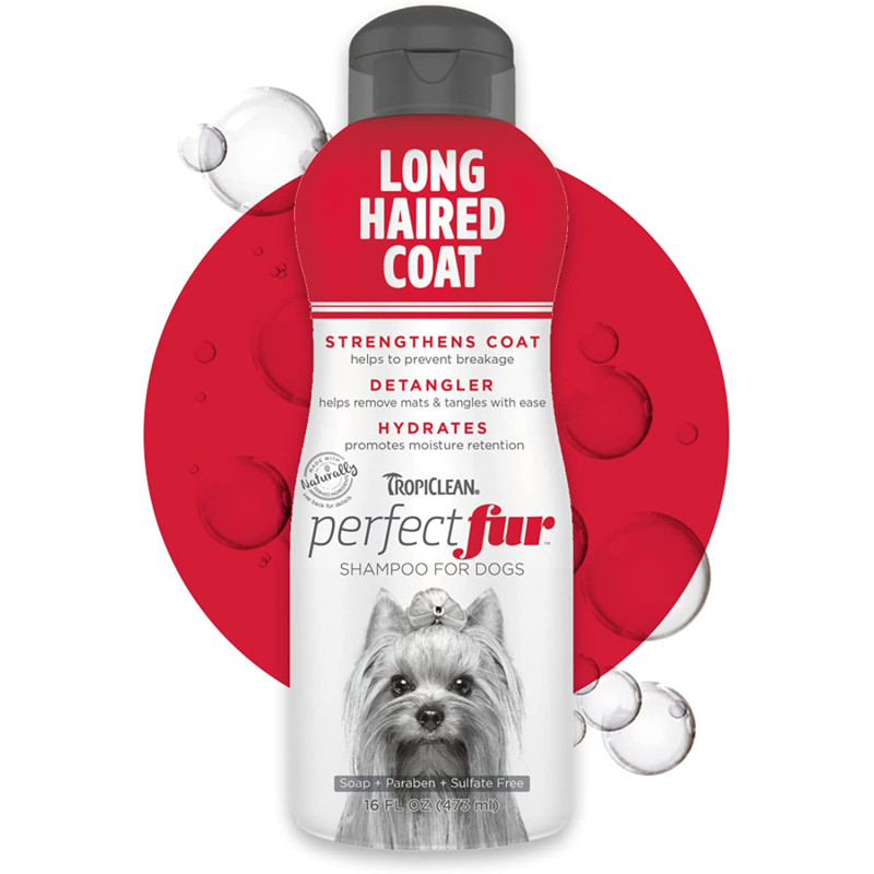 TropiClean PerfectFur Long Haired Coat Shampoo for Dogs 16oz Made in USA Naturally Derived Long Haired Coat Formula for Detangling & Dematting on Breeds Like Shih Tzus Terriers & Lhasa Apsos