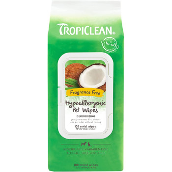 TropiClean Hypoallergenic Cleaning Wipes for Pets Free of Residue Parabens Alcohol Dyes 100ct