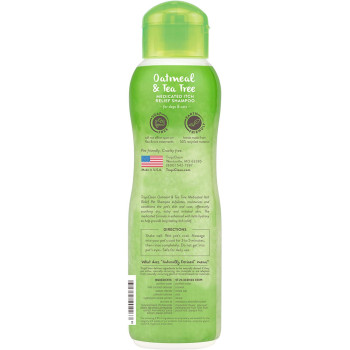 TropiClean Dog Shampoo Grooming Supplies Medicated Itch Relief Dog and Cat Shampoo for Allergies & Itching Derived from Natural Ingredients Used by Groomers Oatmeal & Tea Tree 355ml