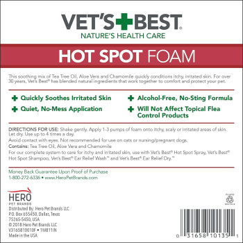 Vet s Best 3165810135 Quick Soothe Hot Spot Foam Dogs White 4oz