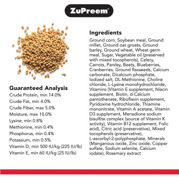 Zupreem Natural With Added Vitamins Minerals Amino Acids Small Bird Food 2.25 Lb