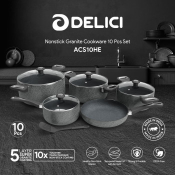 DELICI Opulence Nonstick Granite Cookware Set OF 10Pcs with 5 layer Super Coating (ACS10HE)