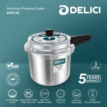 DELICI GastroGleam 3L Aluminium Pressure Cooker 5 Year Warranty - ADPC3E