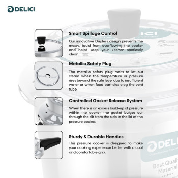 DELICI GastroGleam 3L Aluminium Pressure Cooker 5 Year Warranty - ADPC3E
