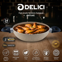 DELICI Kadai Pan Superior Aluminium Body with Dark spatter Coating - AKP24IE