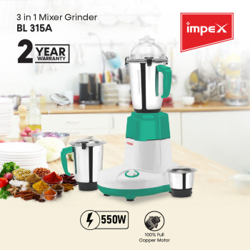 Impex BL 315A 550 Watts Blender Featuring ABS Body, White