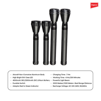 Impex CB 2230 Rechargeable LED Flashlight Combo with 5W Cree LED