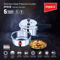 Impex EP 3C5 5ltr + 3ltr Stainless Steel Pressure Cooker Combo Pack