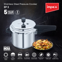 Impex EP 3 liter Stainless Steel Pressure Cooker featuring Food Grade Gasket